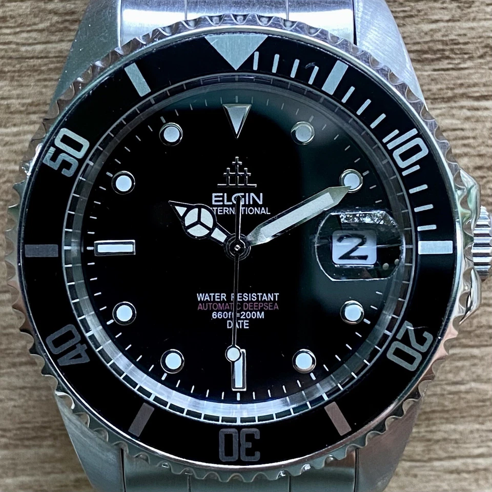{REPARADO} Vintage Anos 90 Elgin Automático Internacional Deep Sea FK-531-SL Mergulhador - Imagem 2 de 4