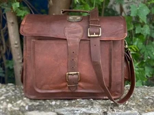 Men's Women's Shoulder Messenger Laptop Briefcase Leather Brown Bag (13" X 18")