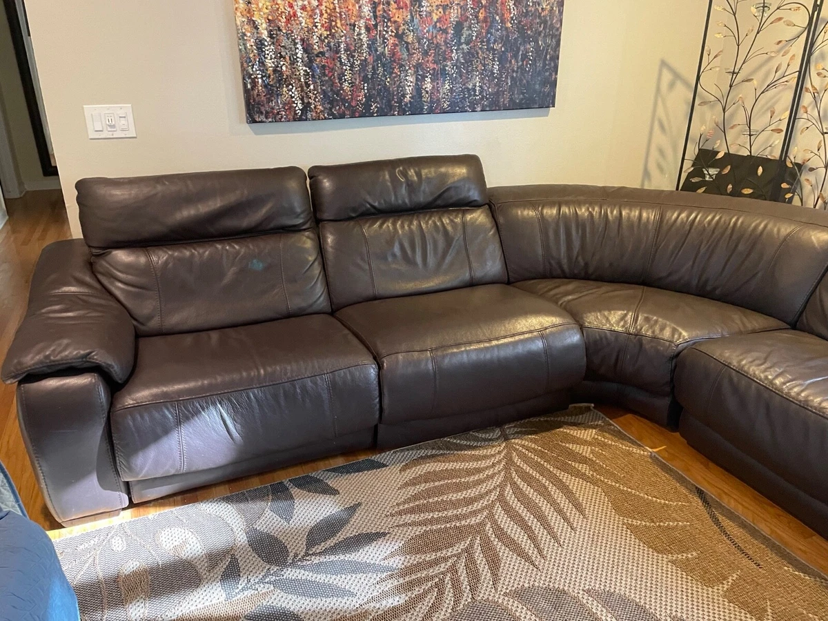 5 Piece Natuzzi Brown Leather Sectional