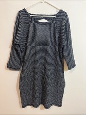 T by Talbots M Midi Dress Black White Stripe Back Cut Out Stretch Comfy