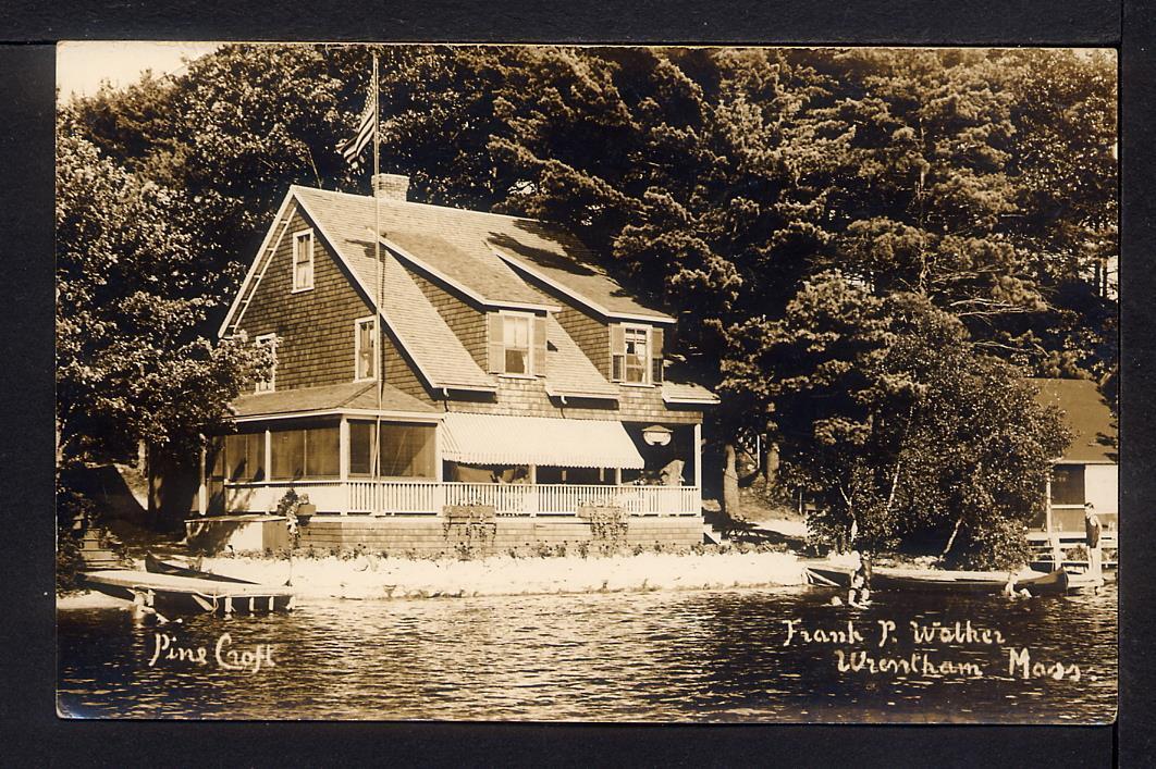 1910 Lake Pearl ? Wrentham MA. PINE CROFT Cottage Photo Postcard RPPC