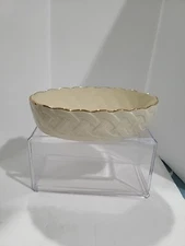 Vintage Lenox Lattice Server Oval Bowl Cream White Hand Decorated 24K Gold