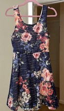 Three Pink Hearts Dress Black Floral A-Line Party Bohemian Gypsy Women's Medium