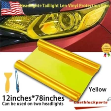 Fit For Headlight Taillamp Transparent Yellow Lens Vinyl Protection Film12"x78"