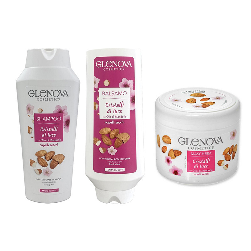 Glenova Cosmetics Kit Shampoo Balsamo Maschera Capelli con Olio di Mandorle