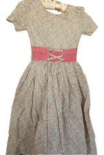 Vintage Hand Sewn Girl's Cotton Prairie Dress Floral Pattern w/ Bodice Straps M