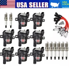 Set of 8 Round Ignition Coil Pack UF262 with Spark Plug and Wire For Chevy GMC
