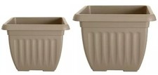 Square Deep Athens Planter Plant Flower Pot Taupe Home Garden Grow Container