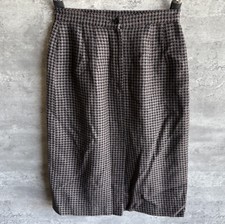 Vintage Unbranded Gray Houndstooth Pleated Button Closure Slit Skirt Sz 27 x 28
