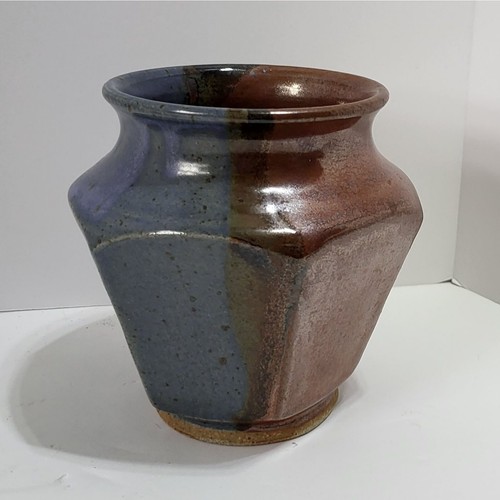 Glazed Stoneware Vase Marked TT Multicolored Blue Green Brown Studio Art Decor - Picture 3 of 11