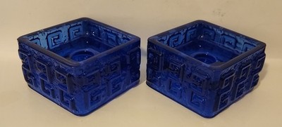 MCM Pr Riihimaen Lasi Blue Candleholders T. Aladin Taalari Riihimaki Finland