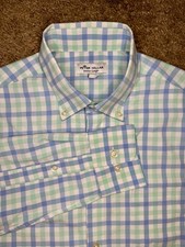 Peter Millar Summer Comfort Gingham Button Down Shirt Mens Medium Blue Green