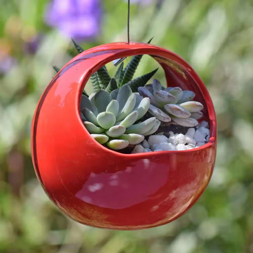 Cesta 4-1/2 pol. X 4-1/2 pol. Plantadeira suspensa de cerâmica vermelha - Imagem 4 de 4
