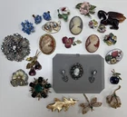 Vintage Estate Costume Jewelry Lot Retro Estate Brooch and Earrings