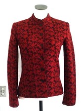 Caroline Charles Brick Red Boiled Wool Black Embroidery Jacket UK10 S EUC Vtg?