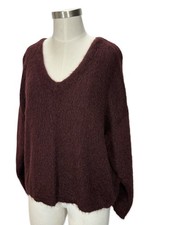 Tom Ford Italy Burgundy Mohair Blend Pullover V-Neck Oversized Fuzzy Sweater XS