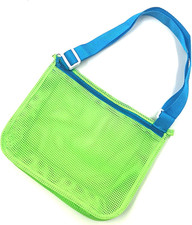 Colorful Mesh Beach Bag Adjustable Kids Quick Dry Net Tote for Seashell Collecti