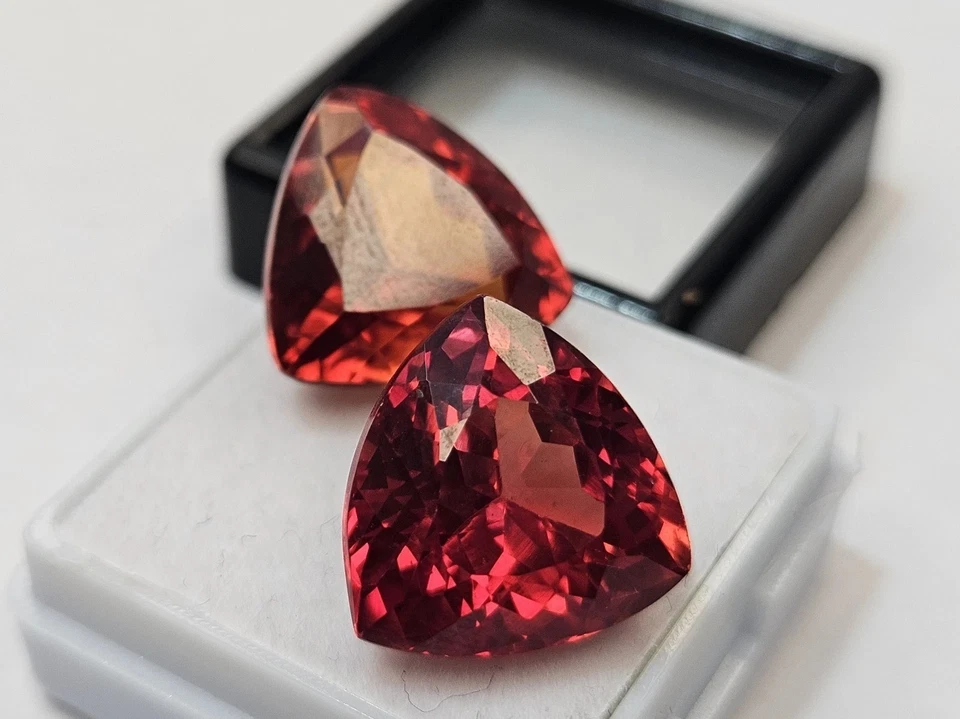 Par de piedras preciosas naturales corte billón de ópalo de fuego mexicano 28-30 quilates certificado EGL Foto 2 de 4