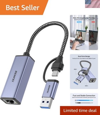 Gigabit Ethernet Adapter - USB 3.0 to RJ45, Perfect for Streaming & Conferencing