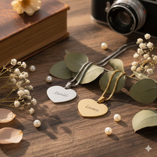 Personalised Silver Gold Heart Necklace with Any Engraving For a Woman or Girl