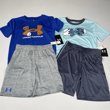 Under Armour Boys Size 7 Short Sleeve T-Shirt Shorts Baseball, 4pc Lot
