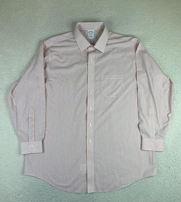 Brooks Brothers Regent Dress Shirt Mens 18 34/35 Pink Stripe Supima Non Iron LS