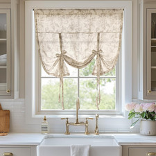 Tie up Curtains, Linen Tie up Valance for Living Room, Floral Window Panel with