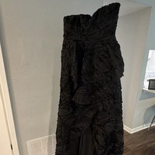 Lulus Black Textured Strapless Ruffle Long Formal Dress Size M