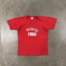 Vintage 1960 Belgrade Flocked Printed Cotton 60s T Shirt Size Medium Made In USA