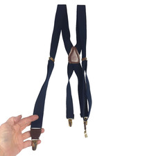 CAS Navy Blue Suspenders Braces Made in Germany Brown Leather Brass