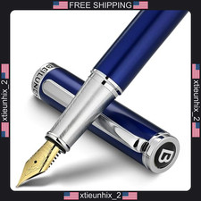 Luxury Fountain Pen Set with Blue Finish, 24K Gilded, Includes Ink Cartridges