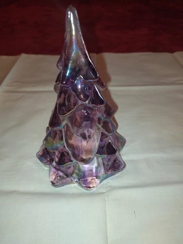 FENTON ART GLASS PINK IRIDESCENT 7.5" CHRISTMAS TREE FIGURINE