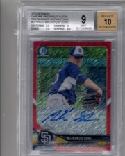 2018 Bowman Chrome prospect autos red shimmer Mackenzie Gore /5 #CPAMGO BGS 9