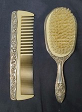 Vintage Silver Plate Victorian Era Style Vanity Comb And Brush Set