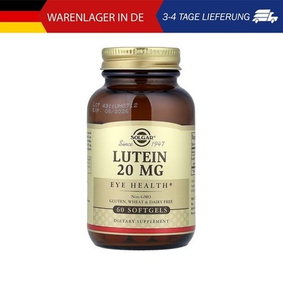 Solgar, Lutein, 20 mg, 60 Gelkapseln