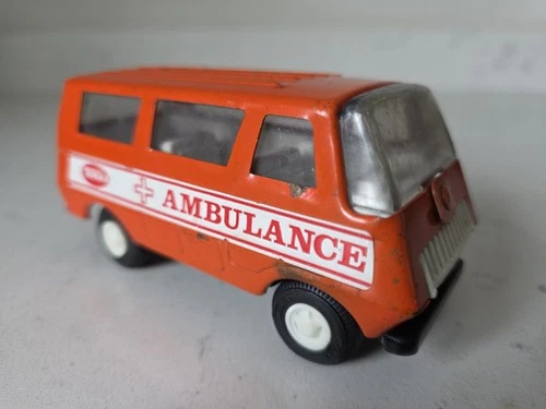 Vintage 1970s Tonka Orange Pressed Steel Emergency Ambulance Van