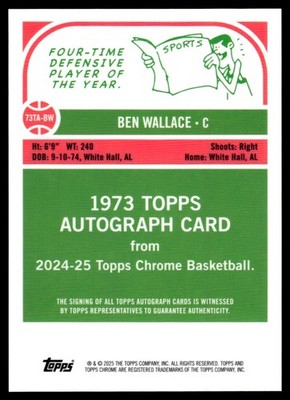 2024-25 Topps Chrome Black Refractor 1973 Ben Wallace Auto 08/10