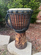 SALE! Handmade 16" Tall Mahogany Djembe Bongo Drum, Model # 40m6 - Yin & Yang