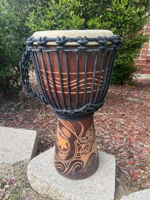 SALE! Handmade 16'' Tall DRAGON Mahogany Djembe Bongo Drum, Model # 40m7