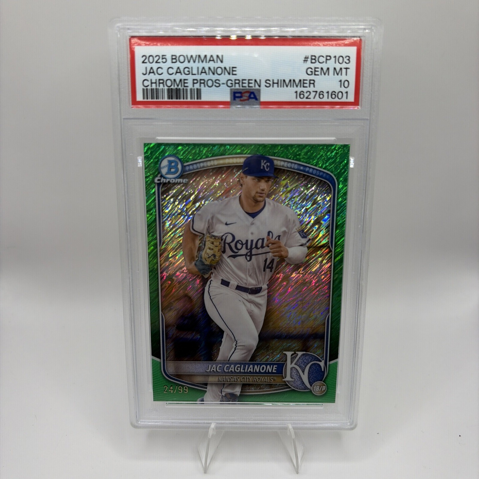 2025 Bowman Jac Caglianone Chrome Pros-green Shimmer PSA 10 Gem MT 24/99