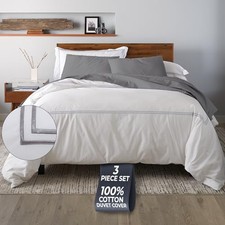Duvet Cover Queen Size 3 Pieces , 100 Cotton Percale, Soft, Full/Queen Stone