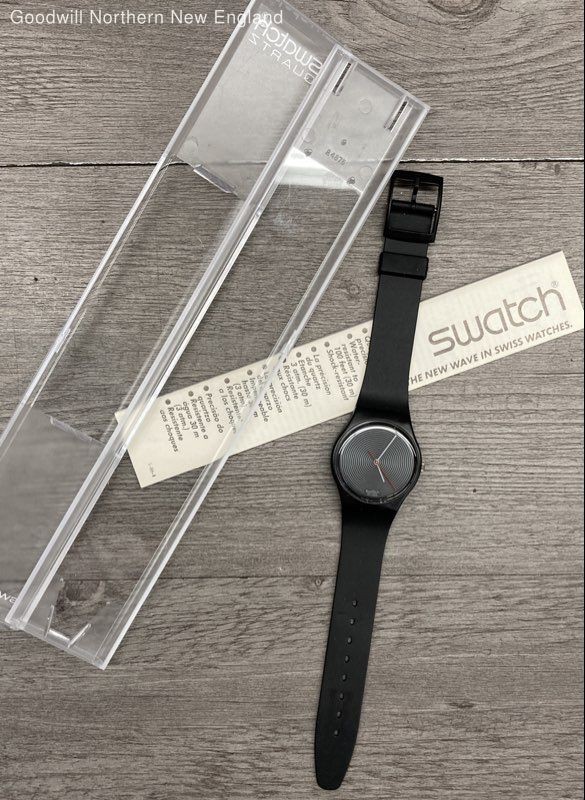 Swatch 6324-P Men's Black Band Concentric Circle Dial Watch  