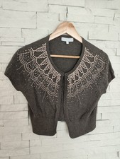 Redherring Crop open Cardigan Bolero 14 Womens Grey Embellished Shrug Sequin 