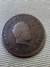 1 1/2 Tanga Portuguese Portugal Colonial India Goa Carlos I Copper Coin - 1901