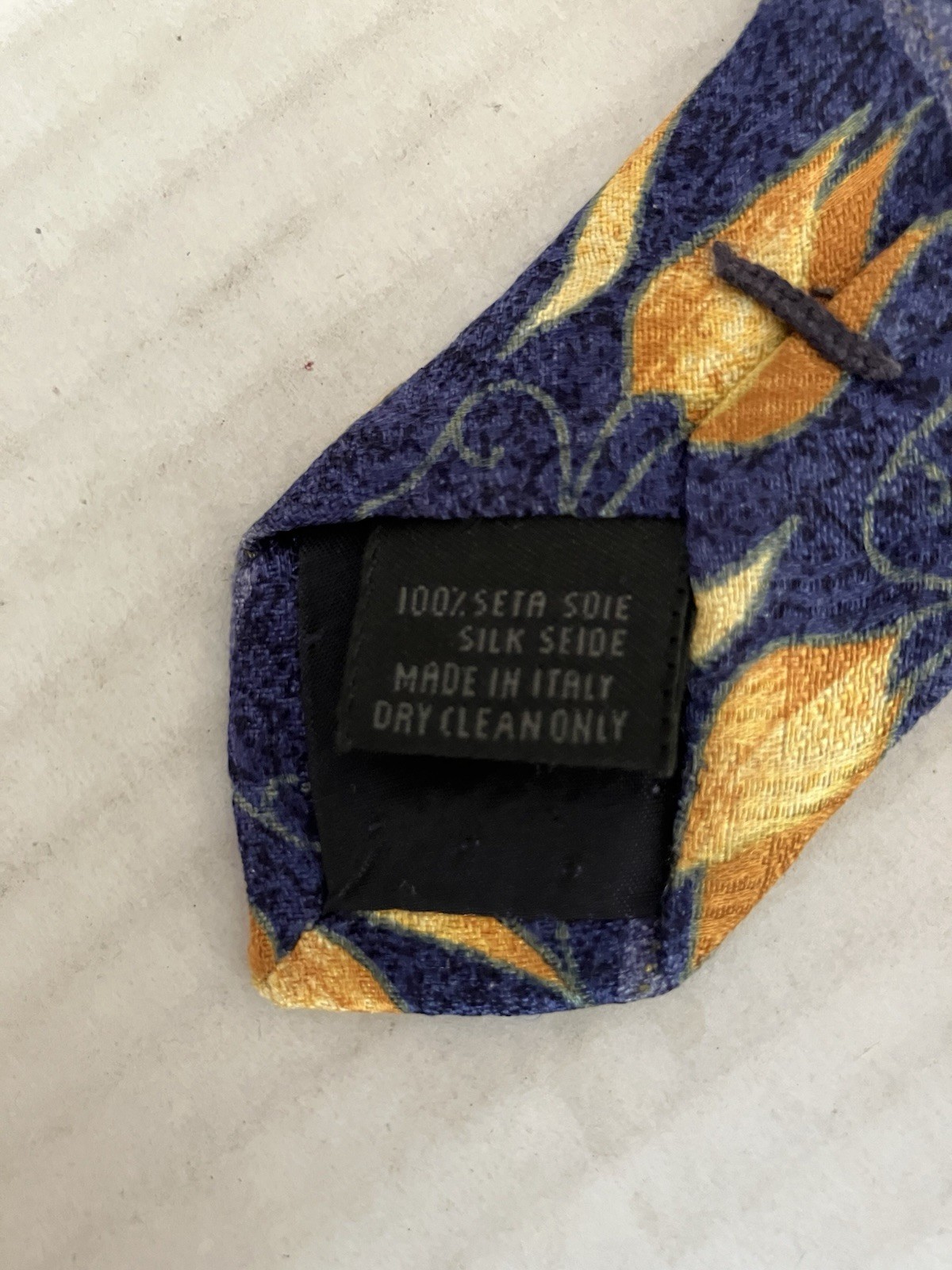 Altea Nordstrom Men's Necktie Tie Silk Woven Blue Gold Leaves Vines Made Italy