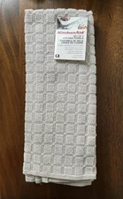 KitchenAid Hand Dish Towel Kitchen Cloth Beige Blocks 100% Cotton