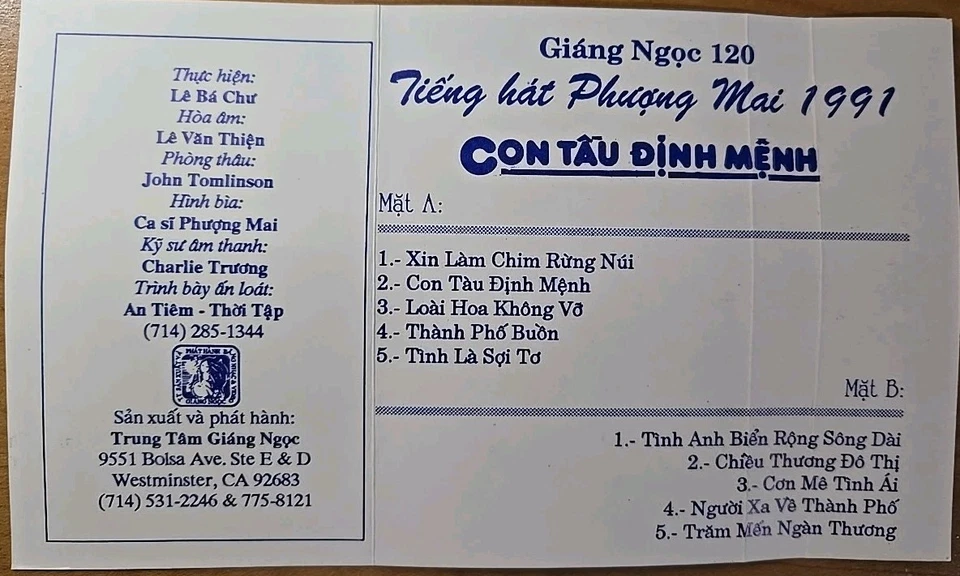 Tieng Hat Phuong Mai 1991 - Con Tau Dinh Menh - Giang Ngọc 120 - Bang Cassette Foto 4 de 4