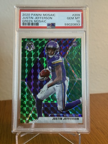 2020 Panini Mosaic Justin Jefferson Rookie RC #209 Green Mosaic Prizm PSA 10