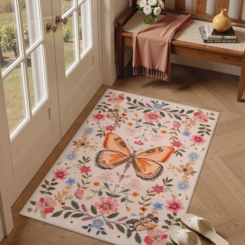 Boho Butterfly 2x3 Rugs for Entryway, Ultra Thin Washable Indoor Door Mat
