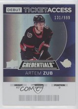 2021 Upper Deck Credentials 2020-21 Debut Ticket Access /999 Artem Zub #67 16ma